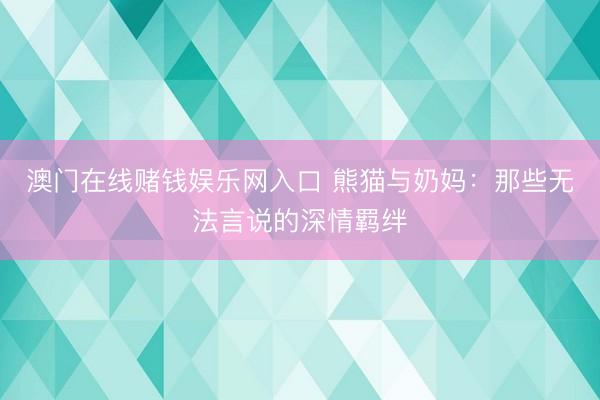 澳门在线赌钱娱乐网入口 熊猫与奶妈：那些无法言说的深情羁绊